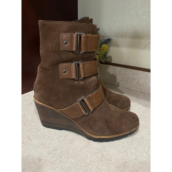 Sorel Women's After Hours Boot Brown Suede Mid Bootie Wedge Heel Lug Sole Size 9 - Picture 2 of 8